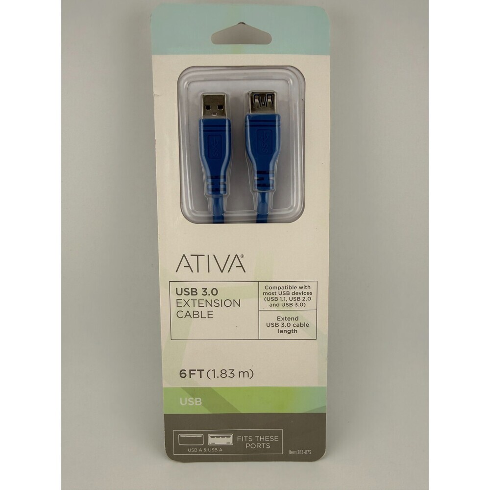 NEW Ativa 283-873 Blue USB-A Male to Female 1.83m PC 6ft USB 3.0 Extension Cable